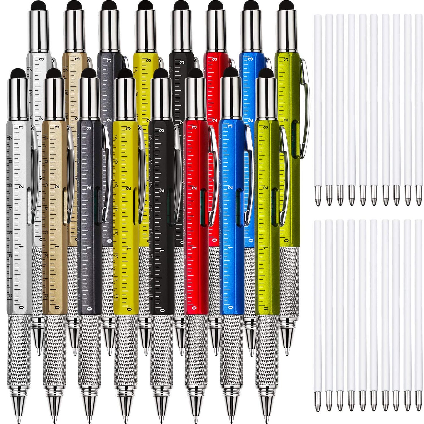 Zhanmai 16 Pcs Multitool Pens 6 in 1 Multi-tool Pen Set for Father's Day Bulk Tool Pen Gifts with Screwdriver Refills Ruler Level Gauge for Adult Men Dad Husband Birthday (Multi-color)
