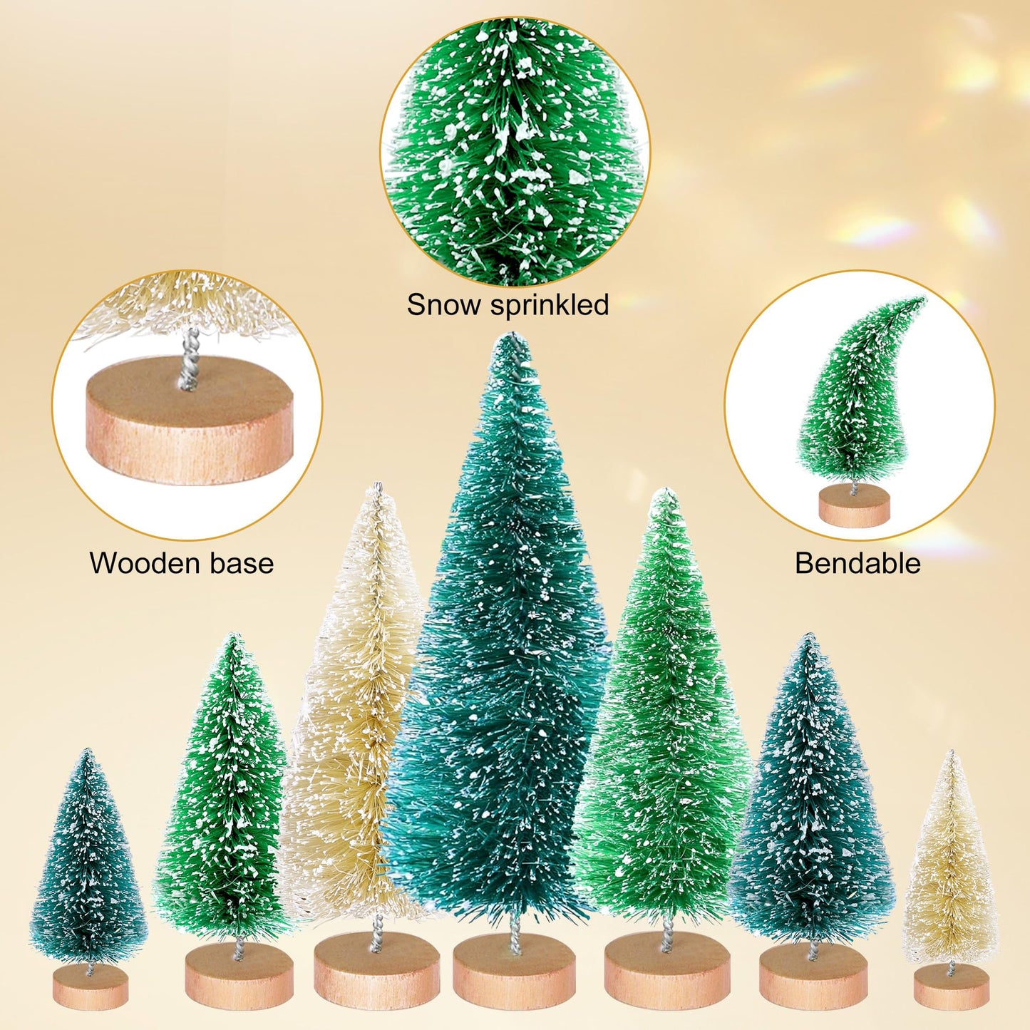 Iceyyyy 56 Pcs Artificial Mini Christmas Trees Set - Miniature Sisal Frosted Christmas Trees Bottle Brush Trees for DIY Crafts Home Table Top Decor