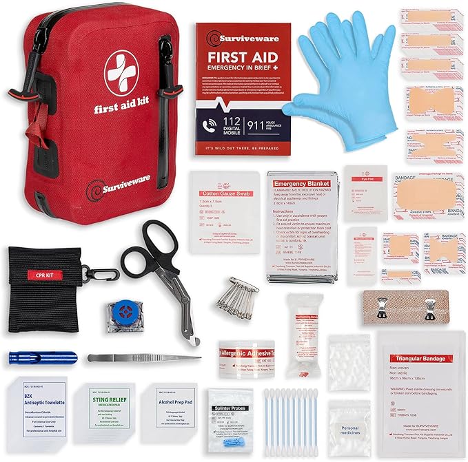 Surviveware 98-Piece Waterproof Premium First Aid & Survival Kit - Comprehensive Emergency Preparedness Gear for Camping, Hiking, Backpacking, and Outdoor Adventures