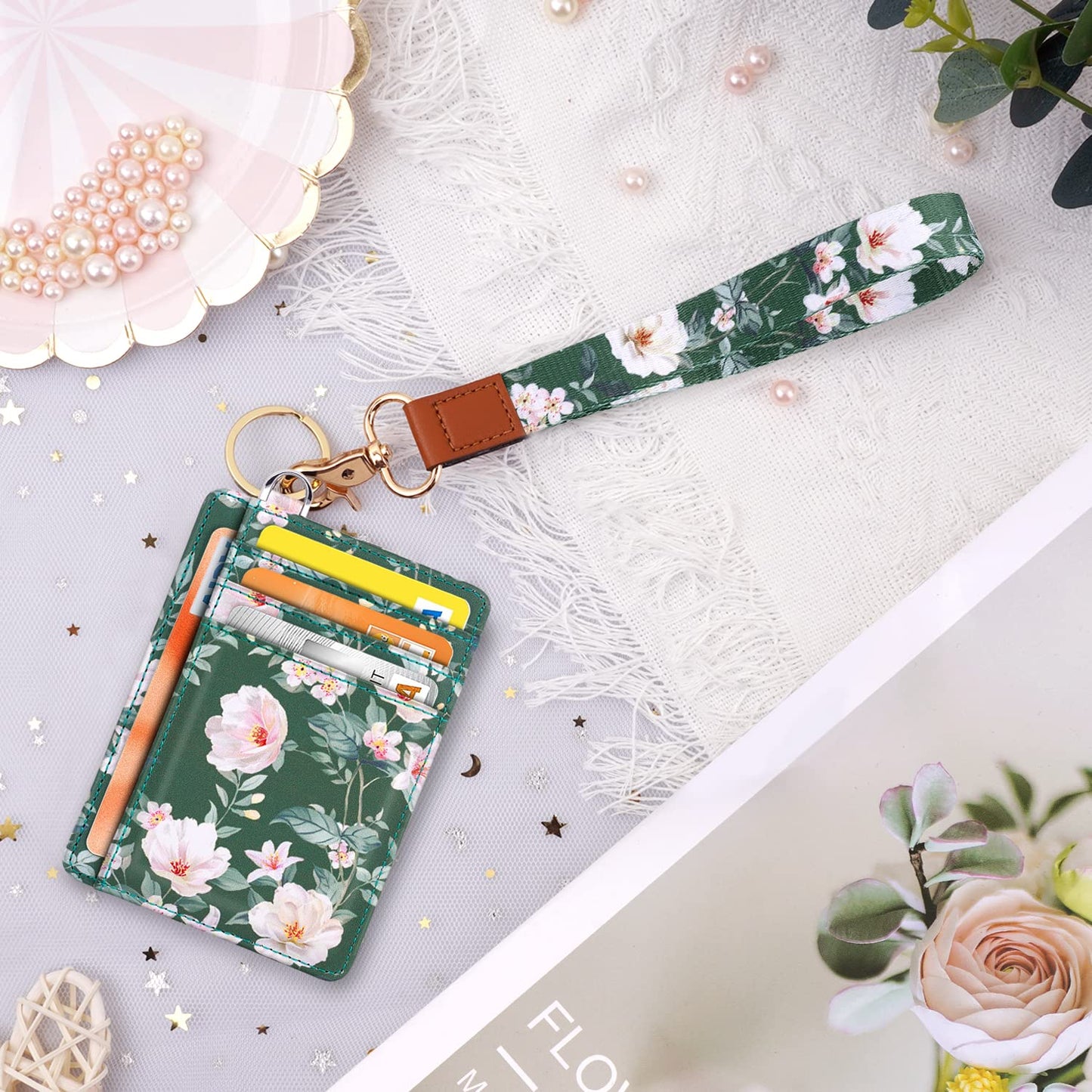 Coco Rossi Slim Front Pocket Wallet RFID ID Card Holder Cute Small Wallet with Wrist Lanyards Key Chain Holder for Women,Alpine Green