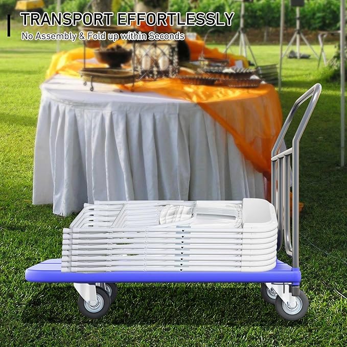 10 Pack White Plastic Folding Chairs with 350-LBS Capacity, Portable Indoor Outdoor Chairs, Stackable Commercial Seat with Steel Frame for Office, Party, Events, Wedding, Kitchen