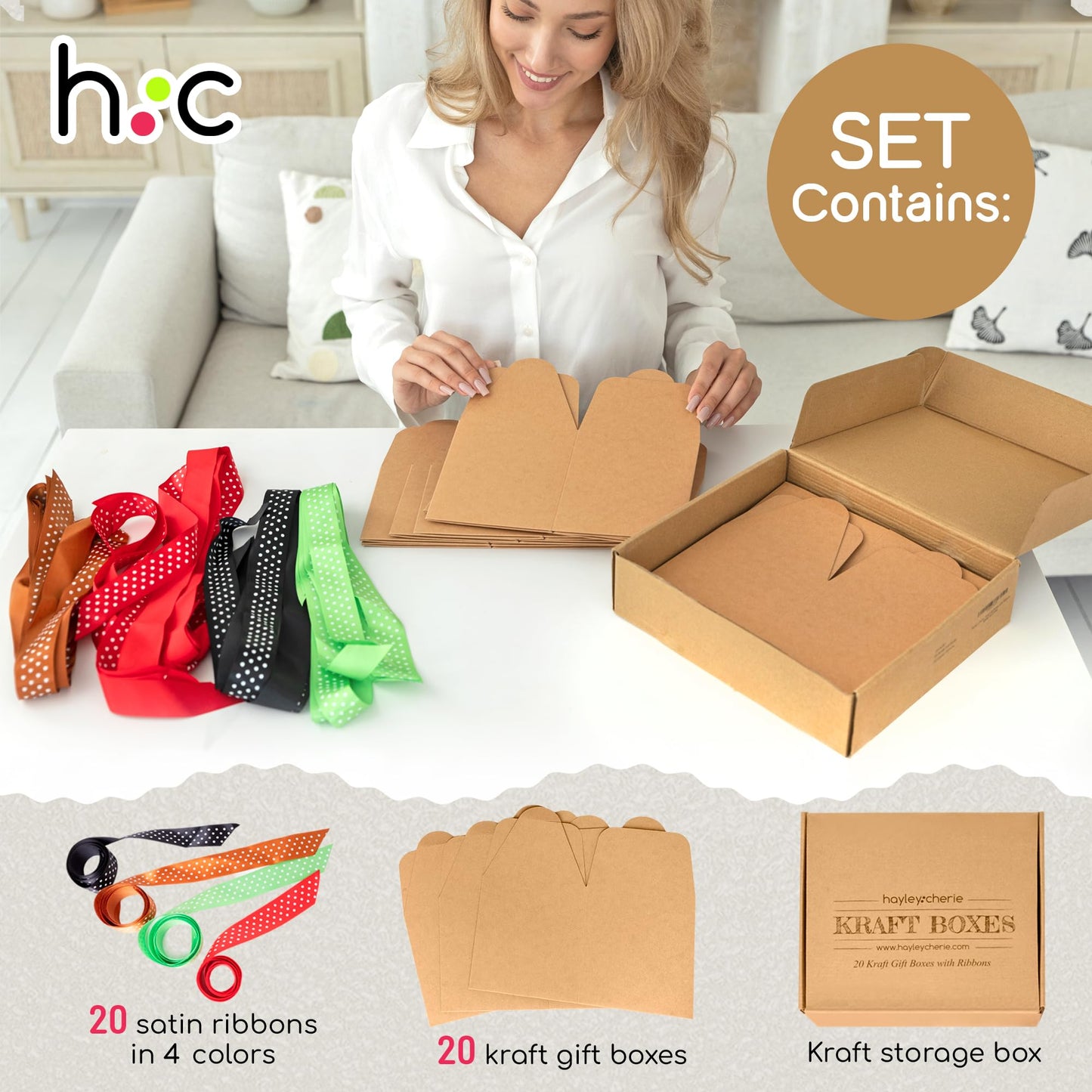Brown Kraft Cookie Boxes with Lids & Ribbons (20 Pack) 6x5x5 Tall Square Gift Boxes for Mugs, Small Presents, Candles, Baked Goods, Candy, Fudge, Christmas, Decorative Food Packaging, Bulk, Empty