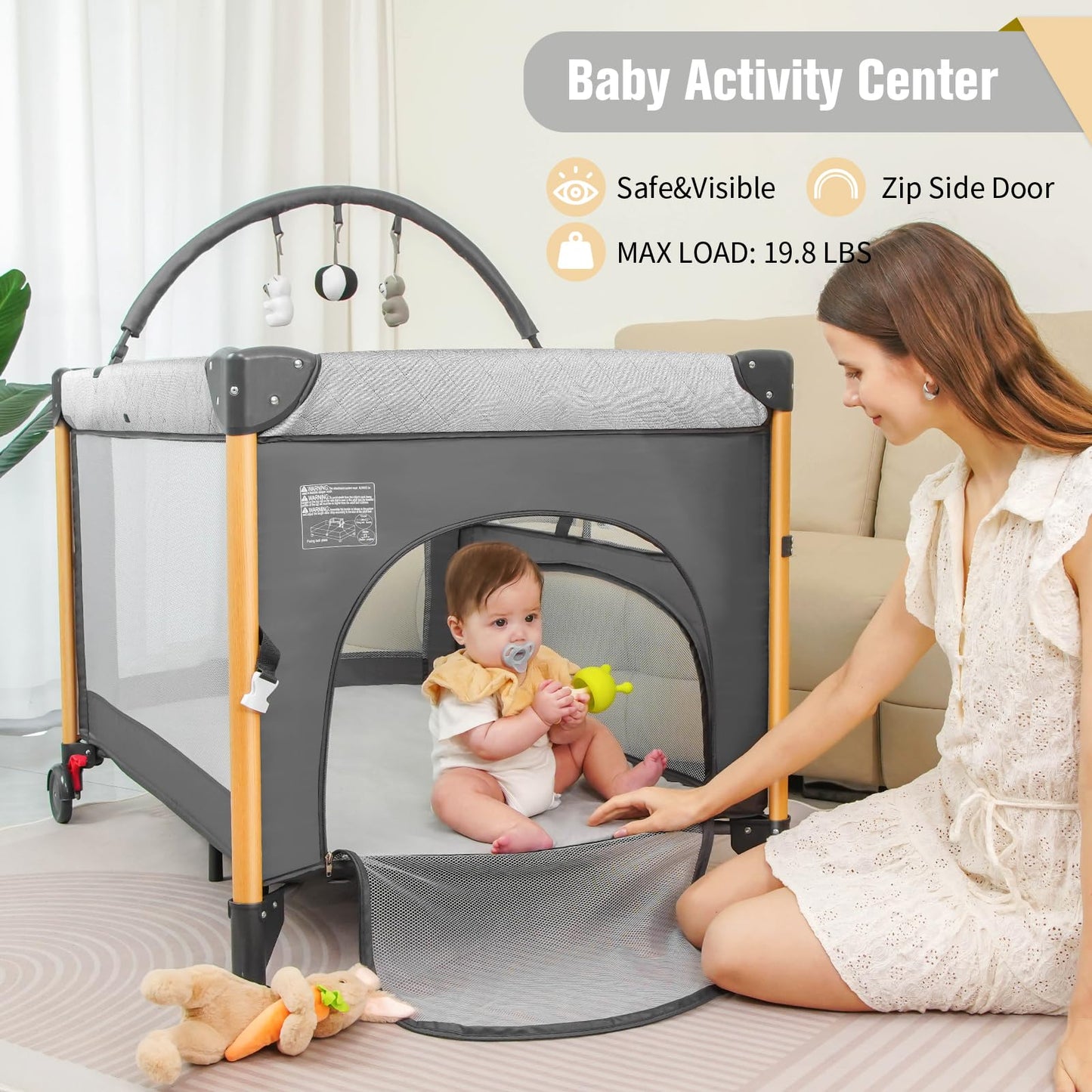 Baby Bassinet 5 in 1 Pack and Play,Baby Crib Adjustable Beside Sleeper One-Second &One-Hand Setup,Portable Playard Foldable Playpen for Newborn,Babies and Toddlers with Changing Table,Mattress (Grey)