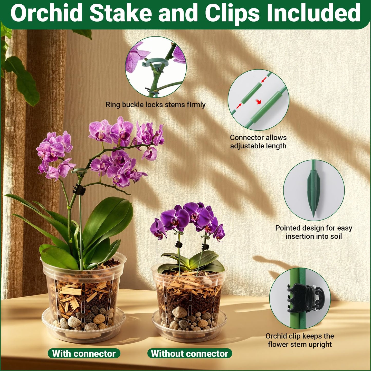 FDKYOEK 12 Pack Orchid Pots, 4/5/6 Inch Plastic Orchid Pots with Holes and Saucers, Clear Orchid Pot with Plant Stakes and Clips, Small Breathable Orchid Planter Nursery Pot for Repotting