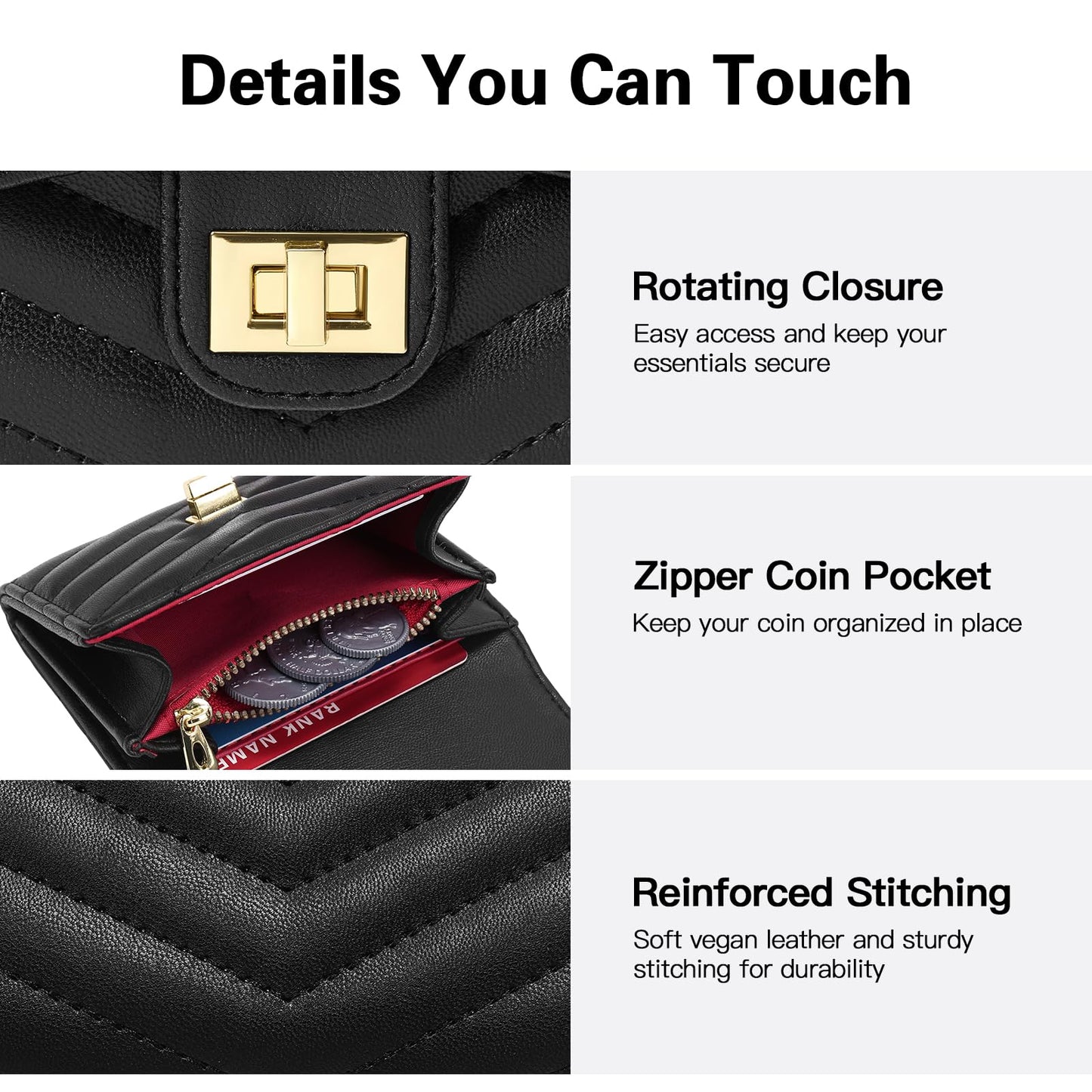 BVEOGMRO Small Wallet Women Vegan Leather Card Holder Ladies Wallets Purse with 6 Card Slots Zipper Pocket