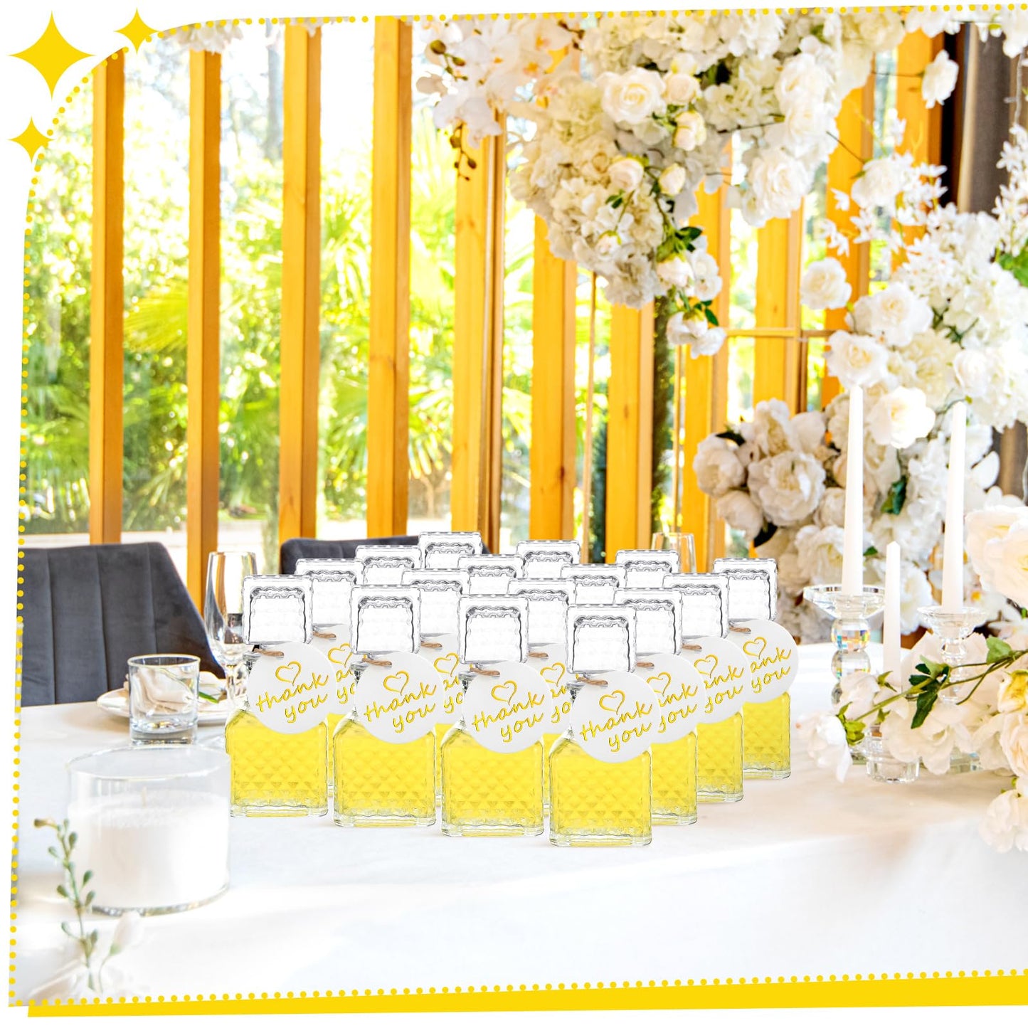 Chuangdi 24 Pcs Mini Glass Wine Bottles 1.7oz Glass Tequila Bottles with Stopper Decorative Tequila Bottle for Whiskey Vanilla Extract Champagne Wedding Baby Shower Party Favors(Square Style)