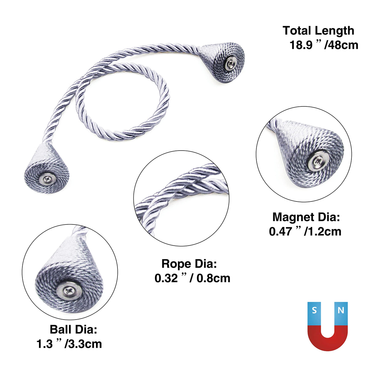 2 Pack Magnetic Curtain Tiebacks Rope Modern Handmade Curtain Tie Backs Decorative Drapes Weave Holdbacks for Window Décor