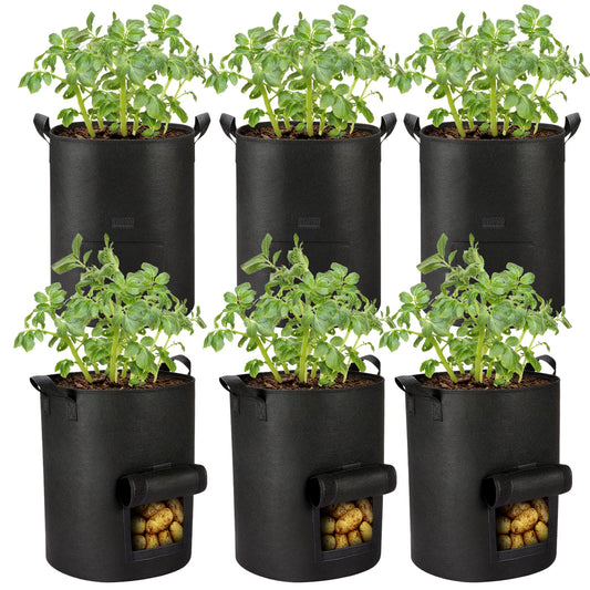 AGOPLEE 6-Pack 10 Gallon Potato Grow Bags Heavy Duty Thickened Nonwoven Fabric Pots with Handles,Black