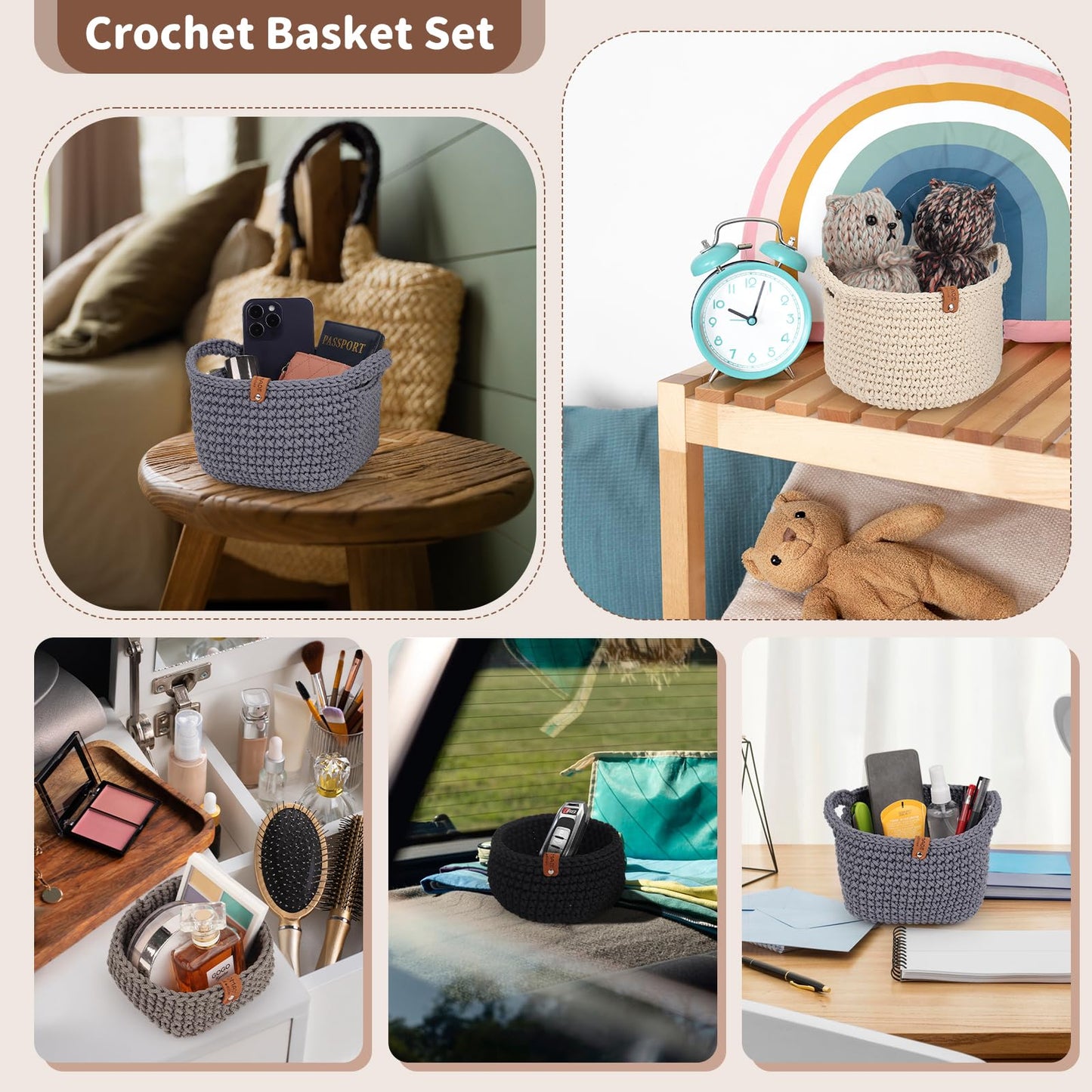27PCS Crochet Basket Kit for Beginners (L&S), Complete Crocheting Basket for Storage, Knitting Starter Set with Instruction , Beginner Crochet Kit for Adults, Crocheting Gift for Home Decor Family