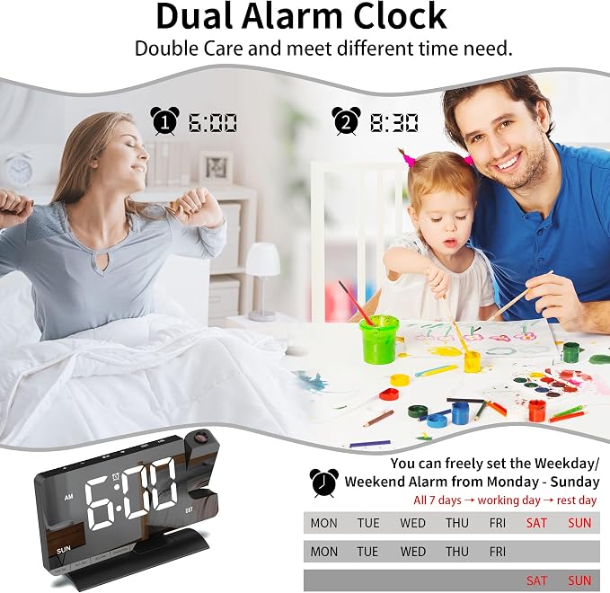 Lamisola Projection Alarm Clock for Bedroom Ceiling, Black Digital Clock