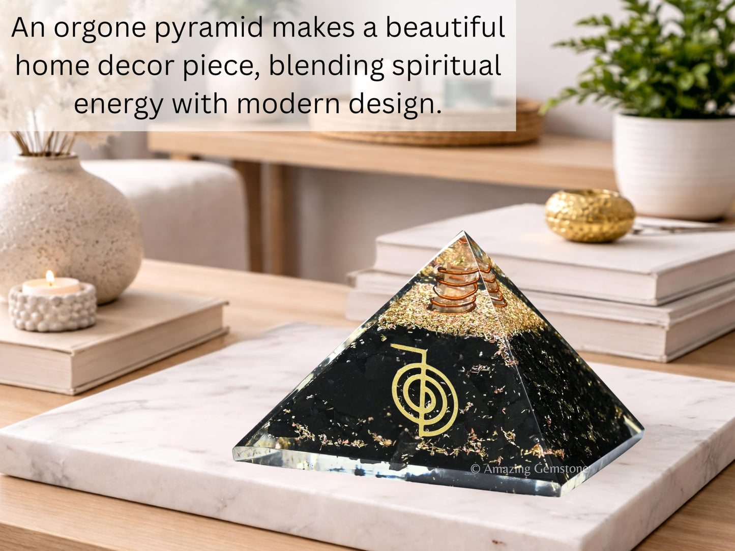 Amazing Gemstone Large Black Tourmaline Orgone Pyramid Crystal, Reiki Orgonite Pyramid - Positive Energy Healing