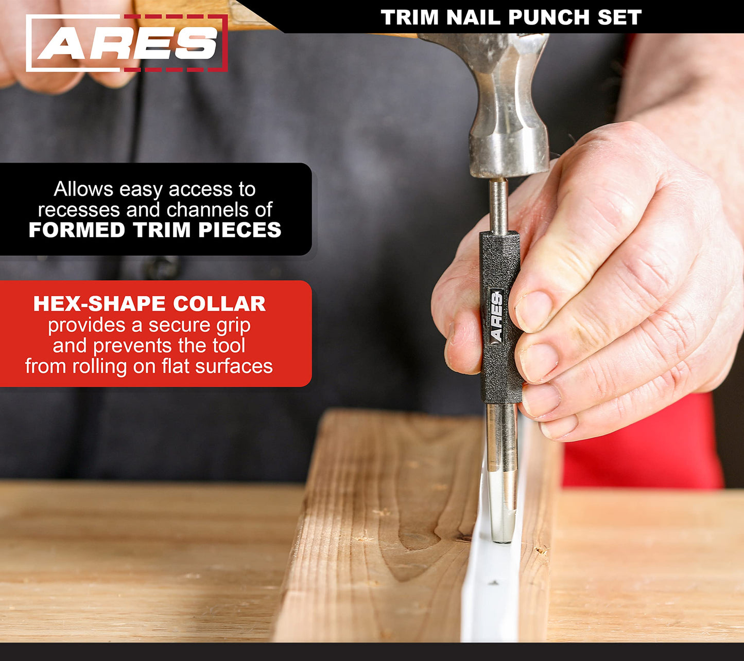 ARES 10117 2-Piece Trim Nail Punch Set 6-Inch and 7.5-Inch Punches Drive Nails Up to 1-1/4-Inch (31.2mm)