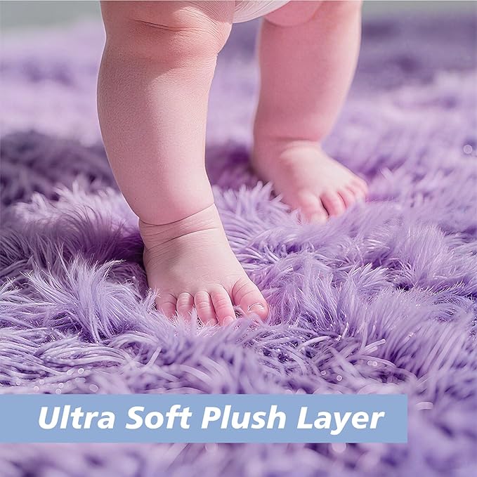 yulidayang Purple Fluffy Round Area Rugs for Bedroom,3'X3'Shag Circle Area Rugs for Girls Room,Non Slip Fuzzy Plush Rug for Kids Room Living Room and Dorm Home Decor Rug
