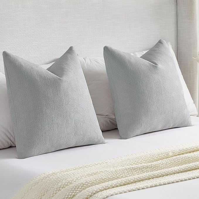 FUTEI Dusty Blue Chenille Decorative Throw Pillow Covers 22x22 Inch Set of 2,Soft Cozy Striped Geometric Patterns Cushion Cases,Modern Home Decor for Couch Bed Living Room