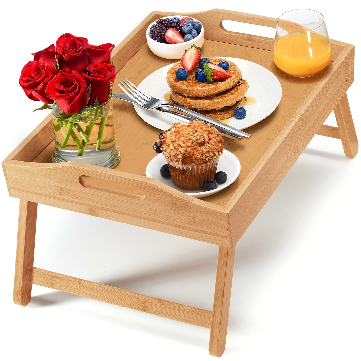 Home-It Bed Table Tray with Folding Legs - Bamboo Breakfast Tray with Handles for Bed, Sofa, Eating and Laptops, Snacking and Working