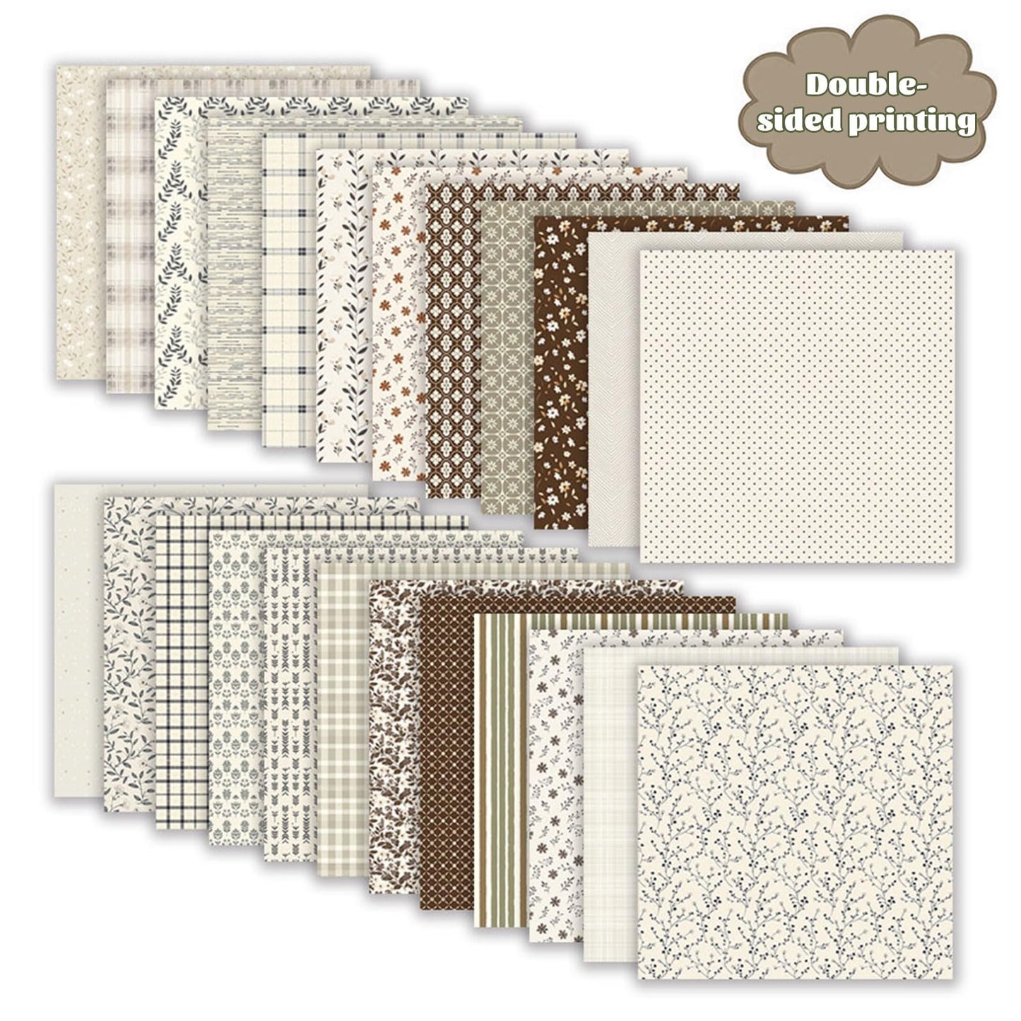 MIATTCLD Scrapbook Paper 12x12 In Double Sided Decorative Paper for Scrapbooking, 24 Sheets/24 Designs Spring Floral Patterned Craft Paper for Junk Journals DIY Cards Album Decoration (Beige)