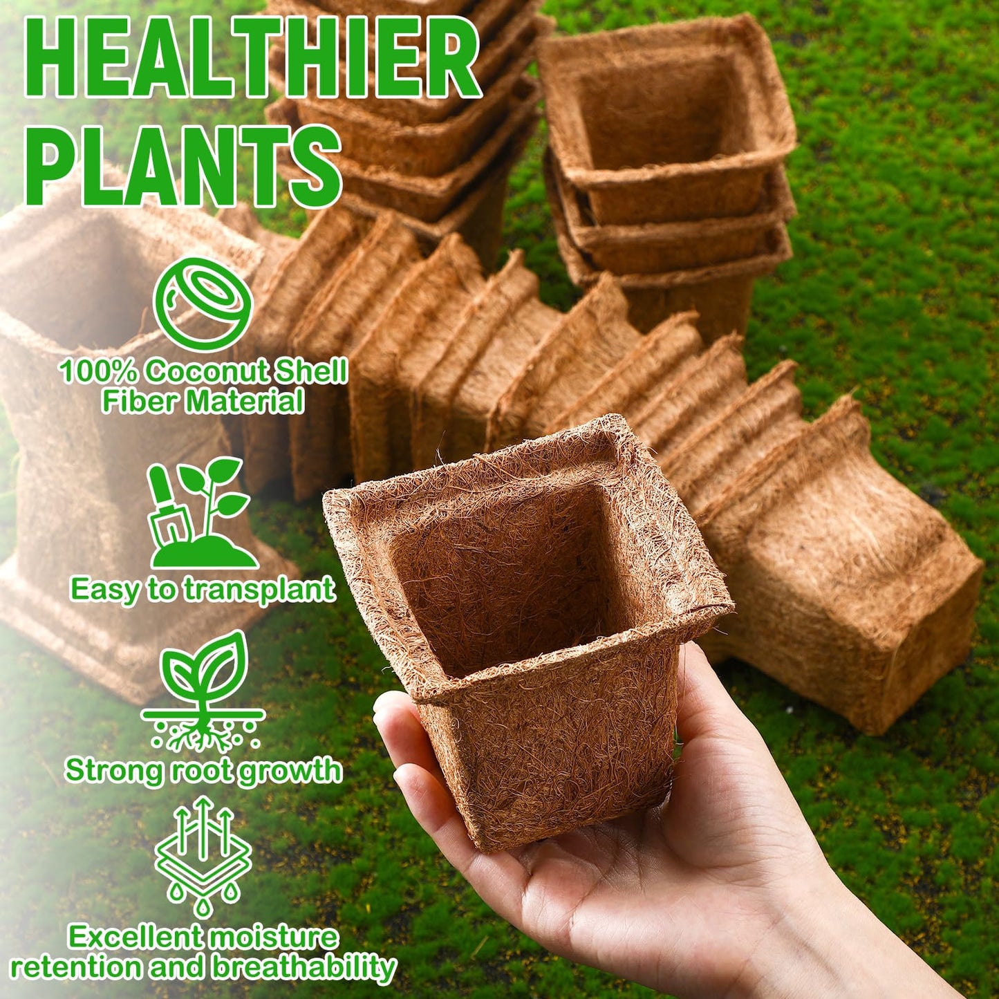 RimCereal 24pcs Coco Coir Plant Pots Biodegradable Seed Starter Cups, Coco Peat Seedling Cups Plant Nursery Cup Organic Coir Peat Pots for Seedlings, Herbs, Indoor/Outdoor Gardening