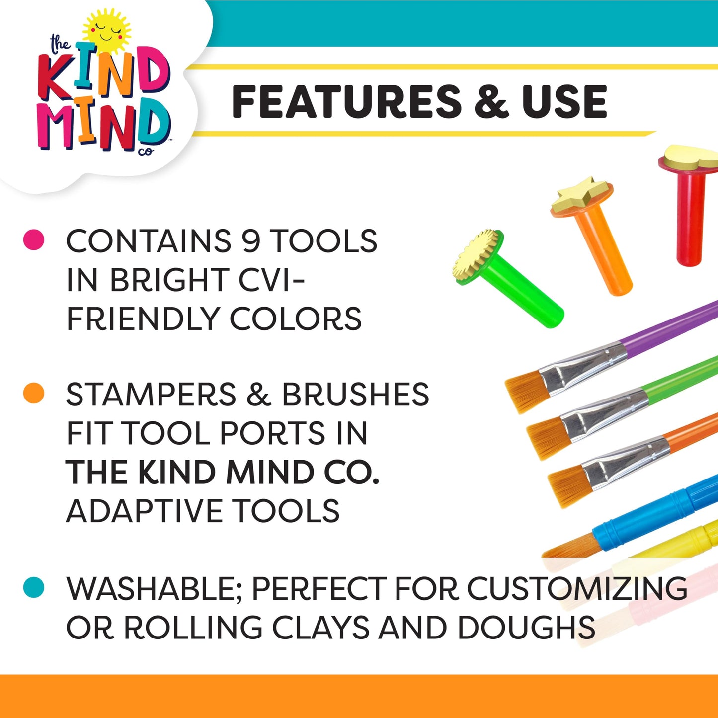 Creative Accessories Set - The Kind Mind Company™ Adaptive Art, Accessibility Aid for Kids & Adults, for Painting, Drawing, Arts & Crafts - 9 pcs
