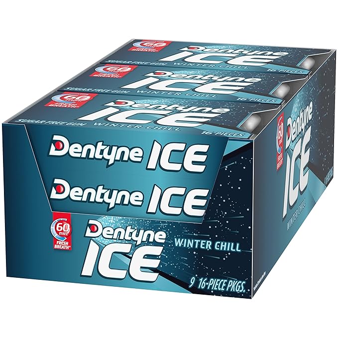 Dentyne Ice Winter Chill Sugar-Free Chewing Gum, 9 Packs of 16 Pieces (144 Total Pieces)