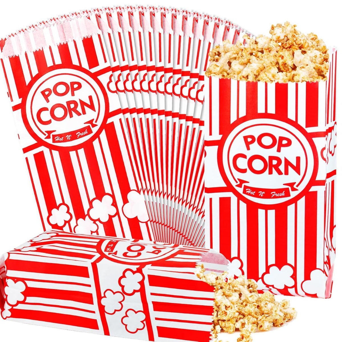 200pcs Paper Popcorn Bags for Party, 1 Oz Small Vintage Individual Servings Popcorn Container Pop Corn Bags Bulk for Popcorn Machine Accessories Supplies Movie Nights (200)