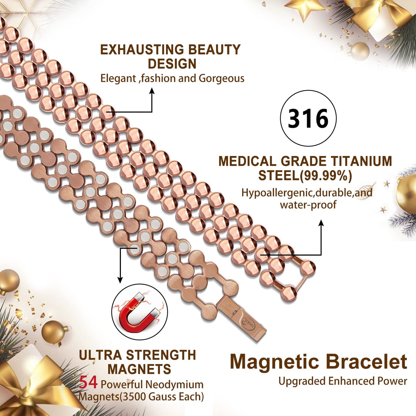 JEROOT Ultra Strength Magnetic Bracelet for Women | 3500-6000 Gauss Neodymium Magnets | Magnetic Therapy Jewelry with Adjustable Tool & Gift Packaging