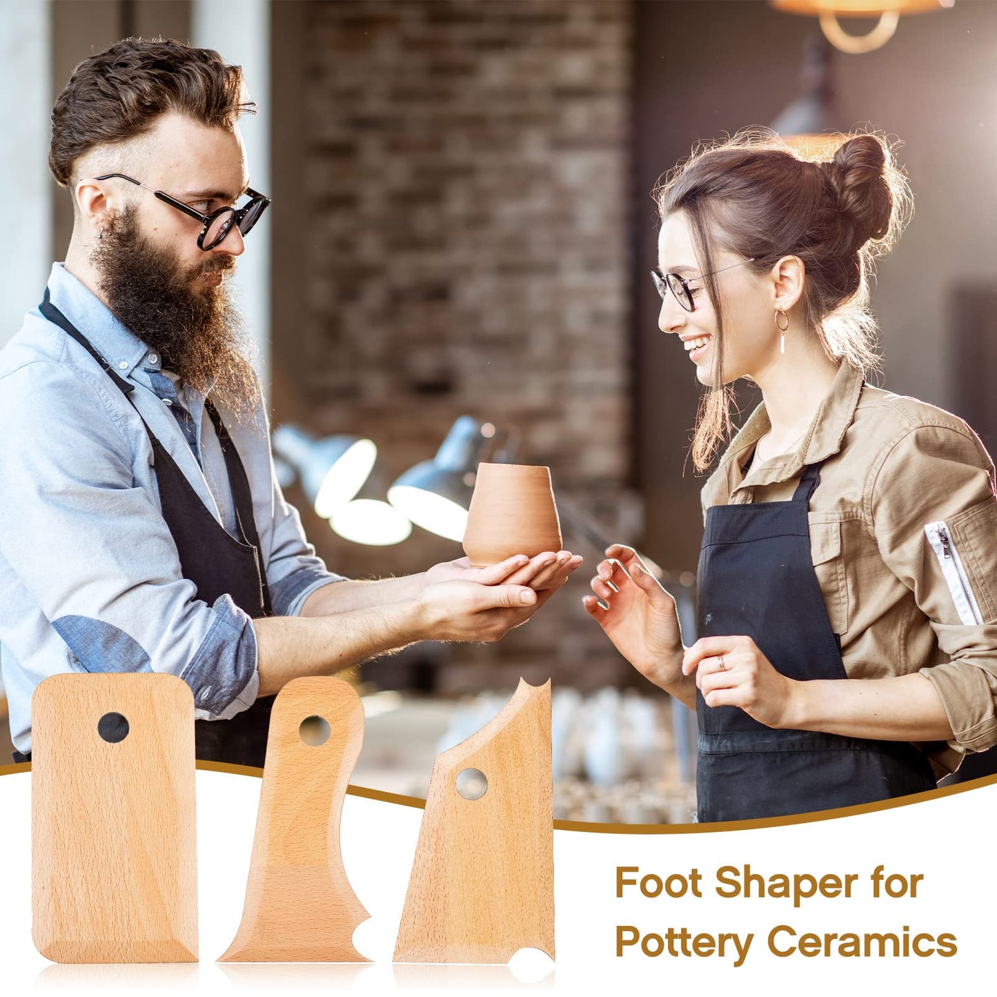 Amylove 7 pcs Big Size Pottery Foot Shaper Tools Pottery Trimming Tools Ceramics Profile Rib Bundle Foot Shaper for for Carving Clay Molds Clay Ceramics, Beech Wood