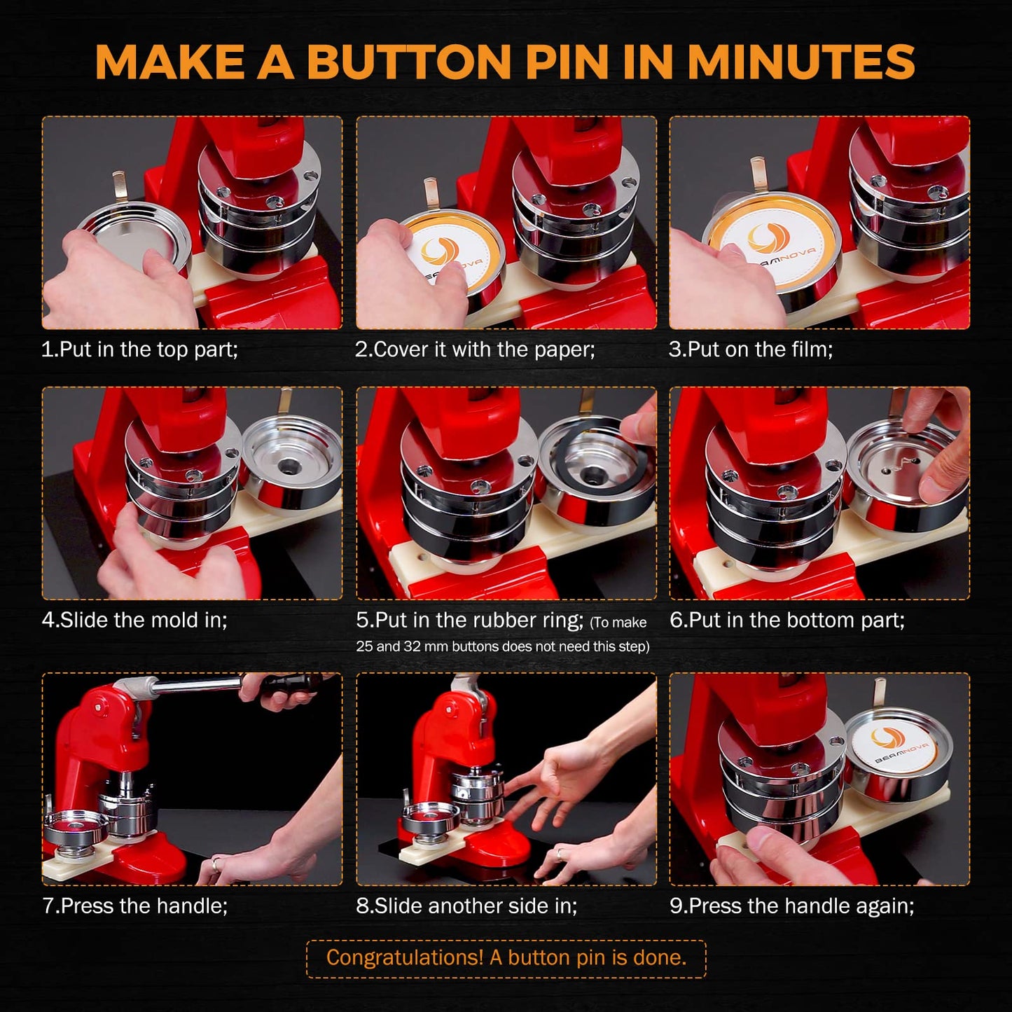 BEAMNOVA 100 Sets of Metal Button Supplies Blank 37mm / 1.46 in (Approx. 1-1/2 inch) for Button Maker Machine, Slick Metallic Back, Badge Making Parts Round DIY Pin Maker