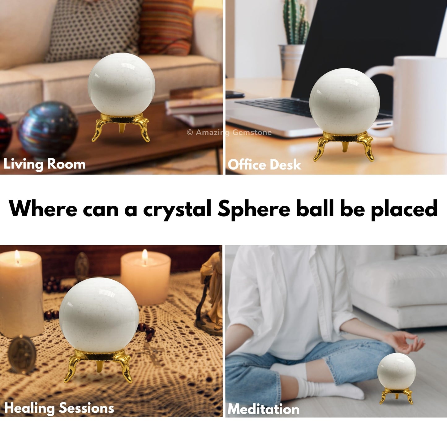 Amazing Gemstone Snow Quartz Crystal Ball with Stand - 2 Inches Crystal Sphere Meditation Balls for Witchcraft and Decorative Balls