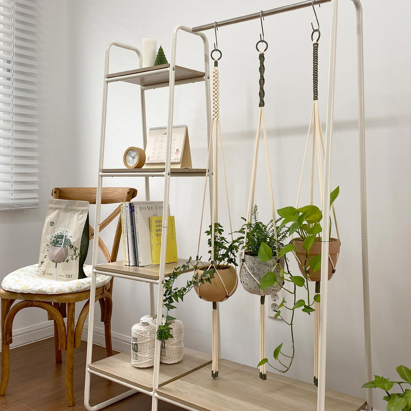 LET BE Macrame Kits for Beginners, 3 Set of Plant Hangers DIY Kit: Braided Polyester Ropes 50yds*5mm Ivory, 20yds*2mm Forest Green, 60+Pcs Supplies with Step-by-Step Easy Instructions (IVGR)