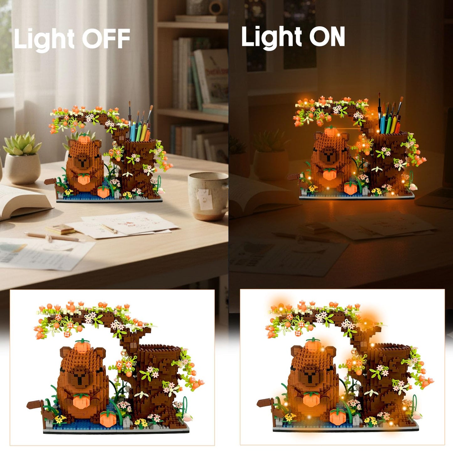 Bonifunt Capybara Building Blocks, 1800 PCS Capybara Micro Building Block Sets, Capibara Pen Holder, Gifts for Adults