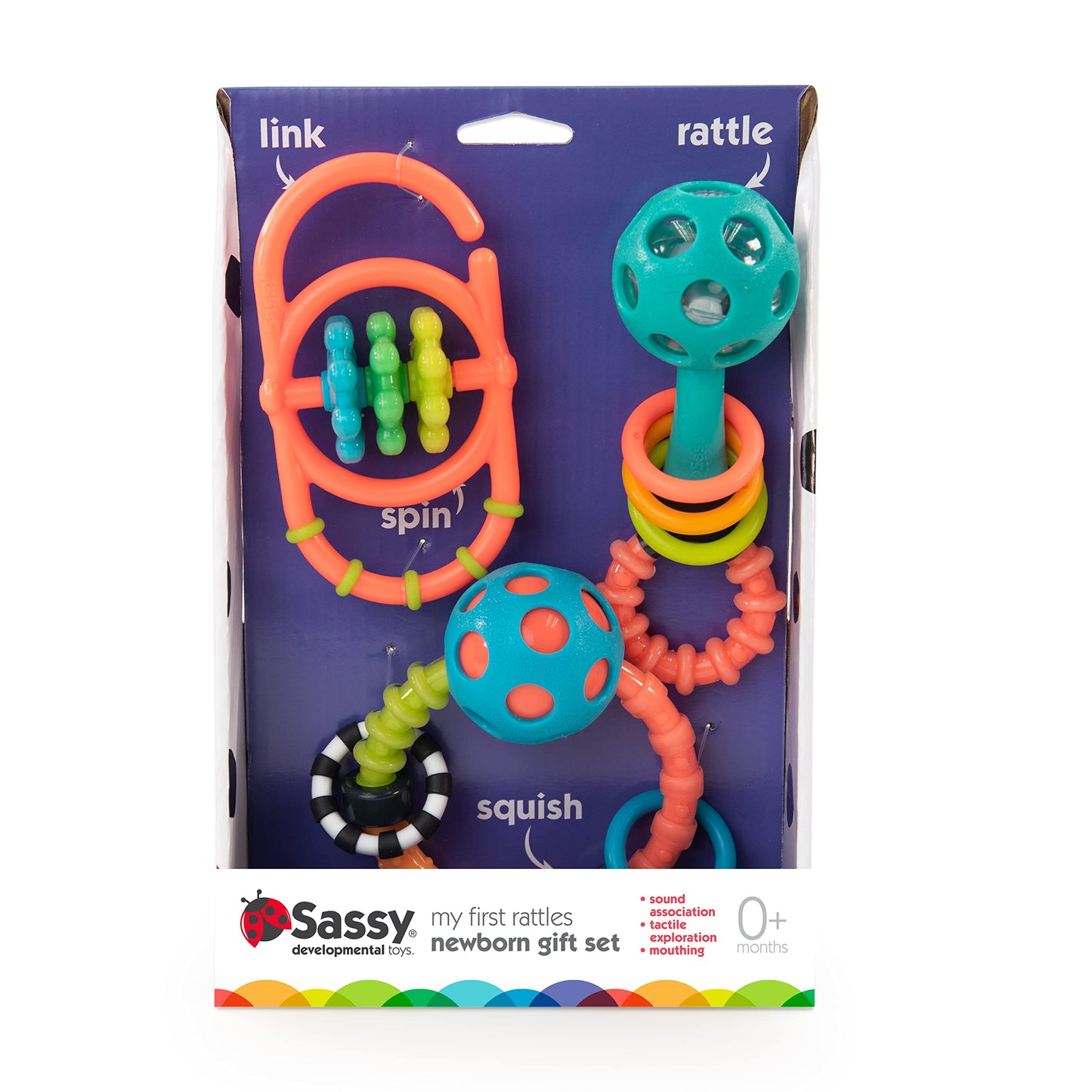 Sassy My First Rattles Newborn Gift Set with 3 Soft and Flexible Rattles,Ages 0+ Months,(Pack of 6)