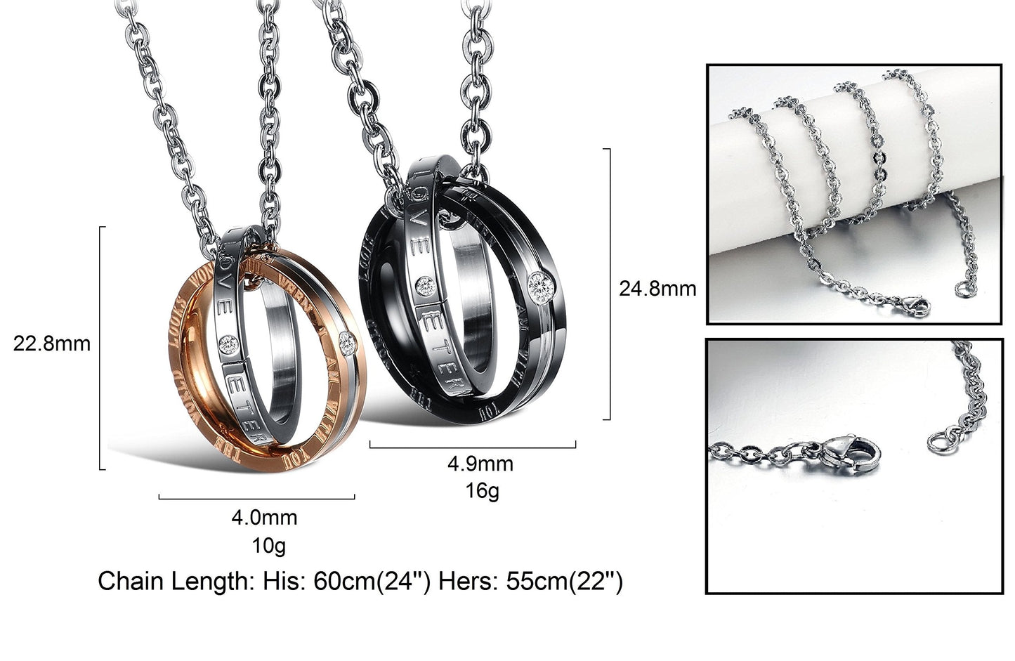 His & Hers Matching Set Titanium Stainless Steel Couple Pendant Necklace Korean Love Style in a Gift Box (ONE PAIR)
