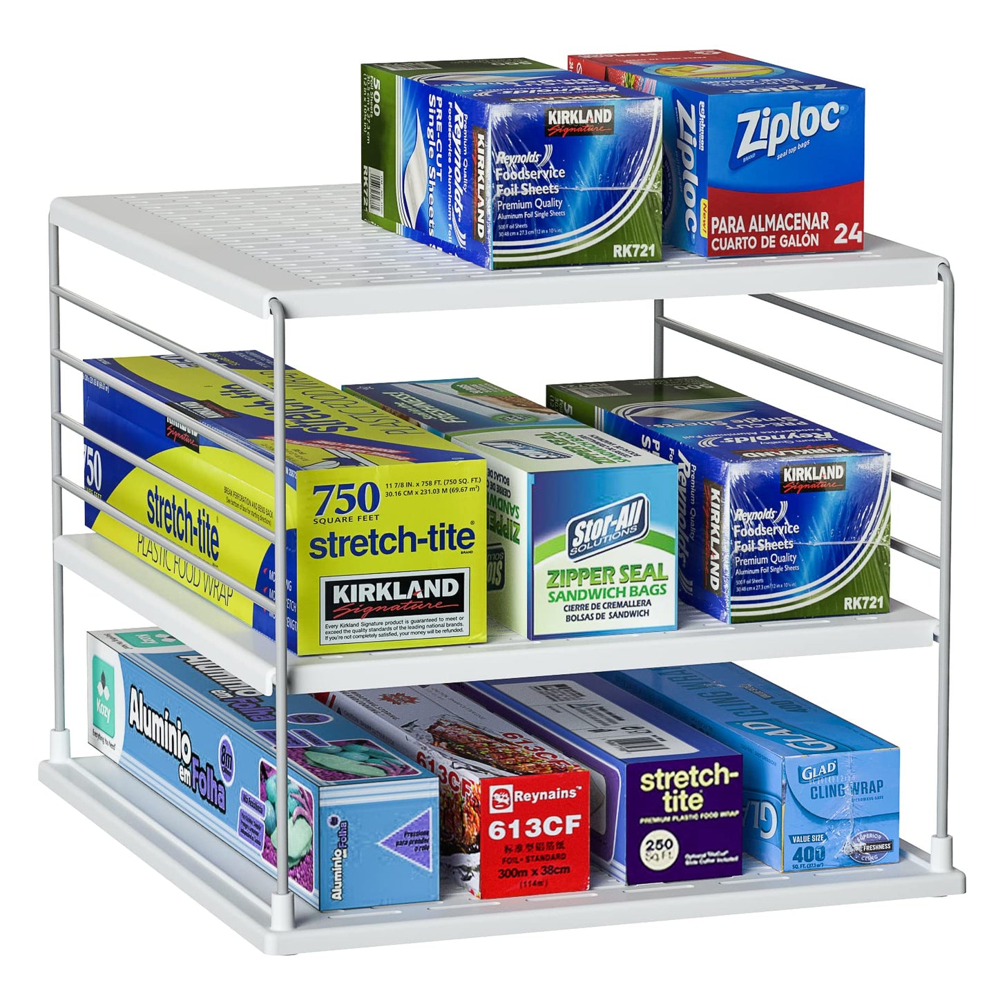 WANCHIY Upgraded Cabinet Organizers - Divided Compartment Holder for Plastic Bag, Wrap, Foil, Snack and Box - Kitchen Organization Under Sink Storage Suitable