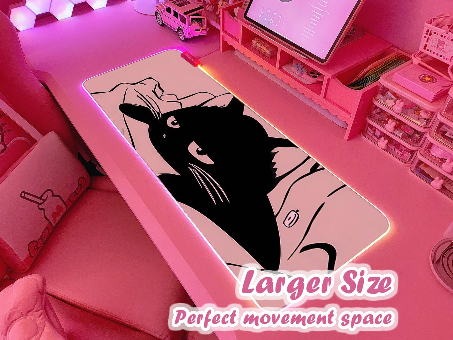 JMIYAV Pink RGB Gaming Mouse Pad 31.5x12 Inch PC XL Large Extended Glowing Led Light Up Desk Pad Non-Slip Rubber Base Computer Cute Mousepad Mat Desk Accessories Gaming Setup 815