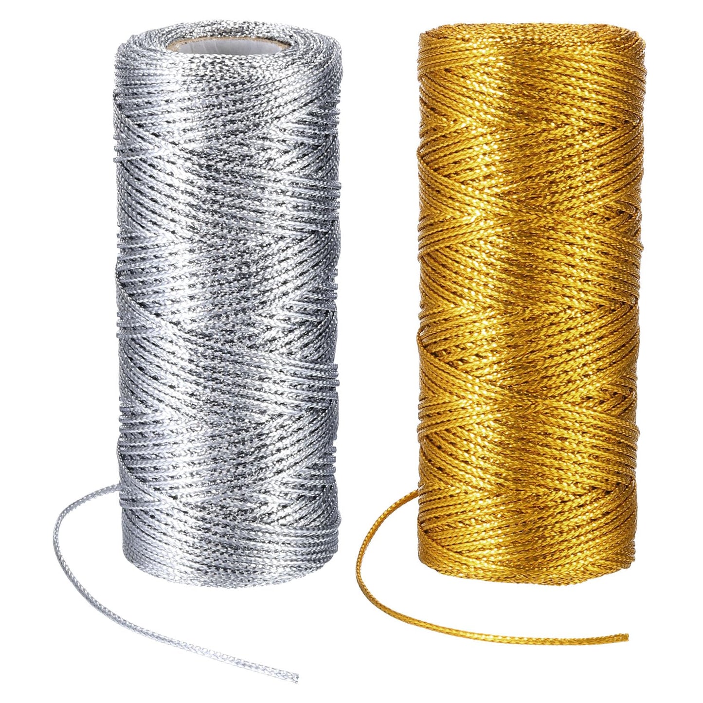 PATIKIL 110 Yards Decorative Metallic Bakers Twine, 1 Rolls Wrapping Twine String Rope DIY Tie Gift Packing Materials for Christmas Crafts Wedding Present,Gold & Silver
