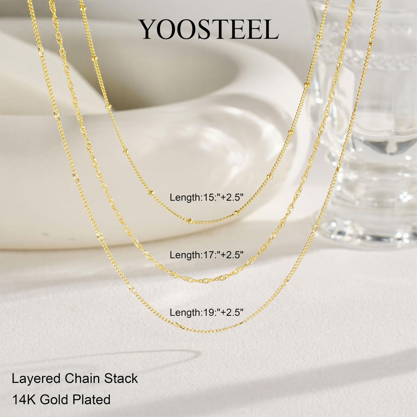 Yoosteel Layered 14k Gold Plated Necklace for Women,Dainty Simple Thin Wave Chain Satellite Choker Necklaces Set Stack Trendy Jewelry Gifts for Women