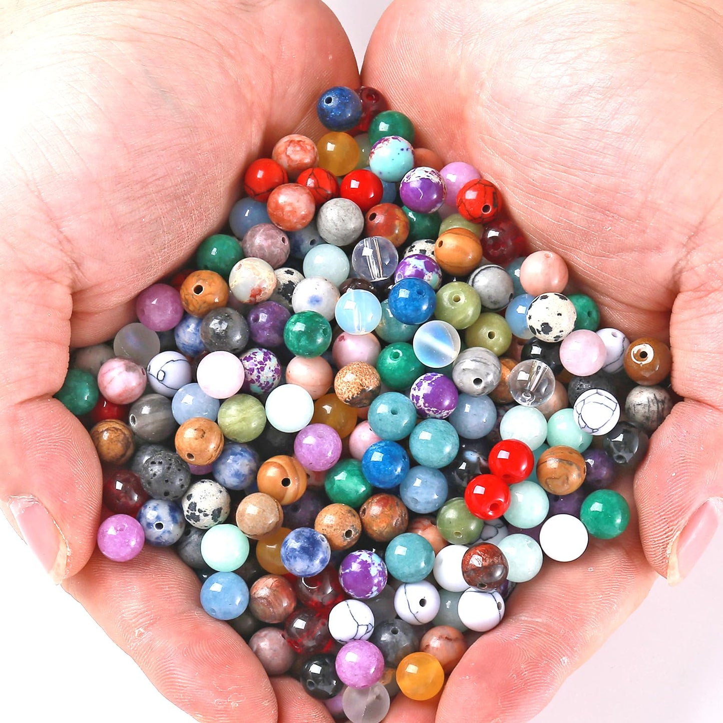 100PCS 8mm Natural Multicolor Stone Beads Round Loose Spacers Beads for DIY Bracelet Necklace Earrings Jewelry Making