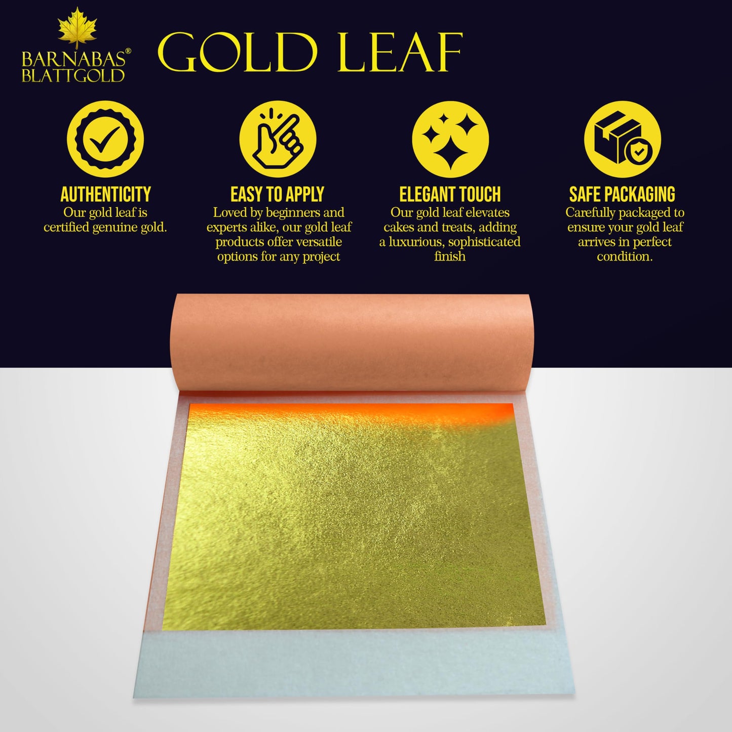 Barnabas Blattgold Gold Leaf - 24K Real Gold [10 Sheets, 3.1 inches] - Transfer Patent for Painting, Arts and Crafts