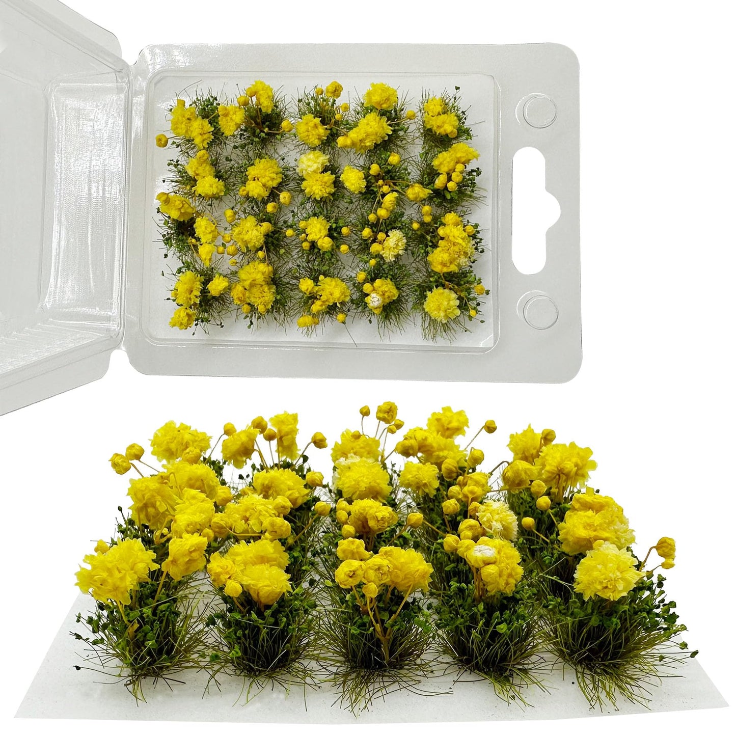 Woohome Flower Cluster Flower Vegetation Groups Grass Tufts Miniature Static Scenery for DIY Architecture Building Model Railway Train Diorama Garden Scenery Landscape Layout (Moon Flower, Yellow)