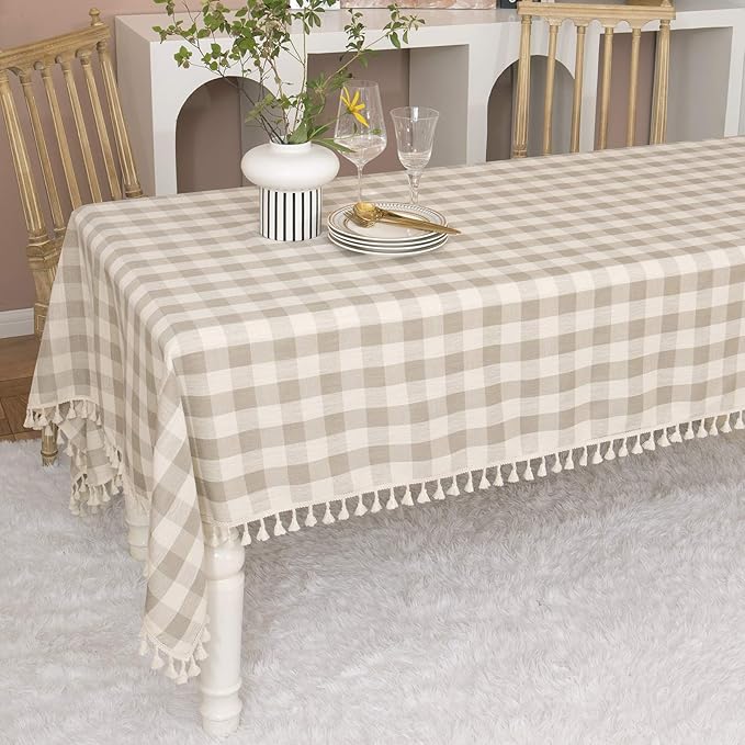 Farmhouse Checkered Tablecloth-Rustic Buffalo Plaid Tablecloth for Fall Winter Thanksgiving Christmas Kitchen Dining Restaurant Decor (Rectangle/Oblong, 55x70, Gray Khaki)