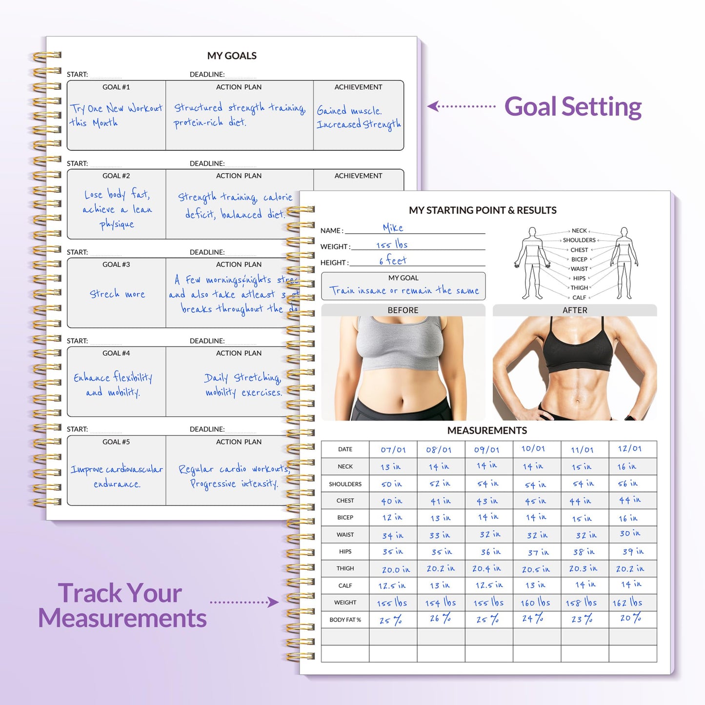 Fitness Journal Workout Planner for Women & Men, A4 (8.5" x 11") Workout Journal Log Book Planner Gift for Track Gym Essentials, Home Workouts, Track Progress, Achieve Wellness Goals, Purple