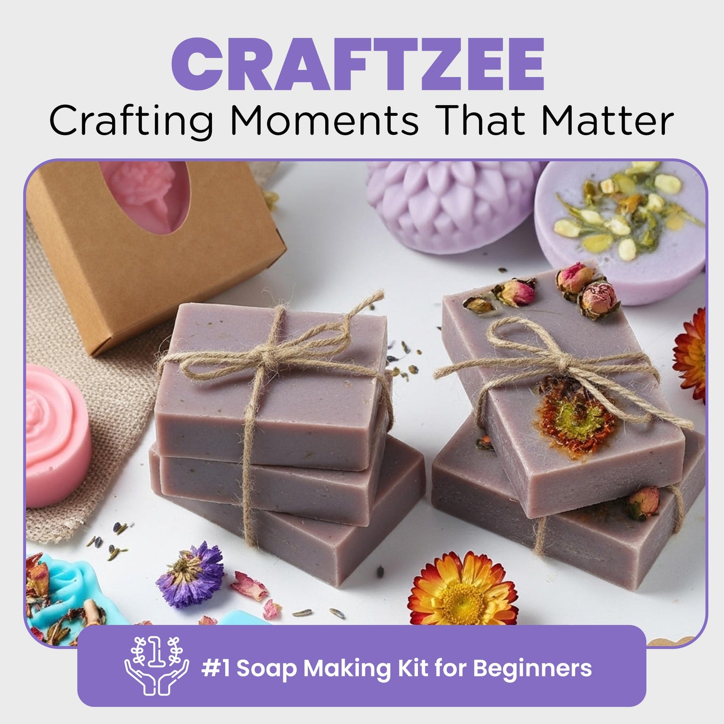 CraftZee 𝗦𝗨𝗣𝗘𝗥 𝗗𝗘𝗟𝗨𝗫𝗘 Soap Making Kit - All-in-One Soap Making Supplies with 6lbs Soap Base, 8 Dyes, 8 Essential Oils, Silicone Molds, Cutters, All Essential Tools & Instructions