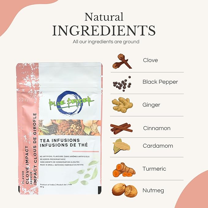 Blue Pepper Clove Impact Tea Infusion Blend - 60g | Natural, No Preservatives, Small-Batch, Premium Indian Tea Blend | Caffeine Free
