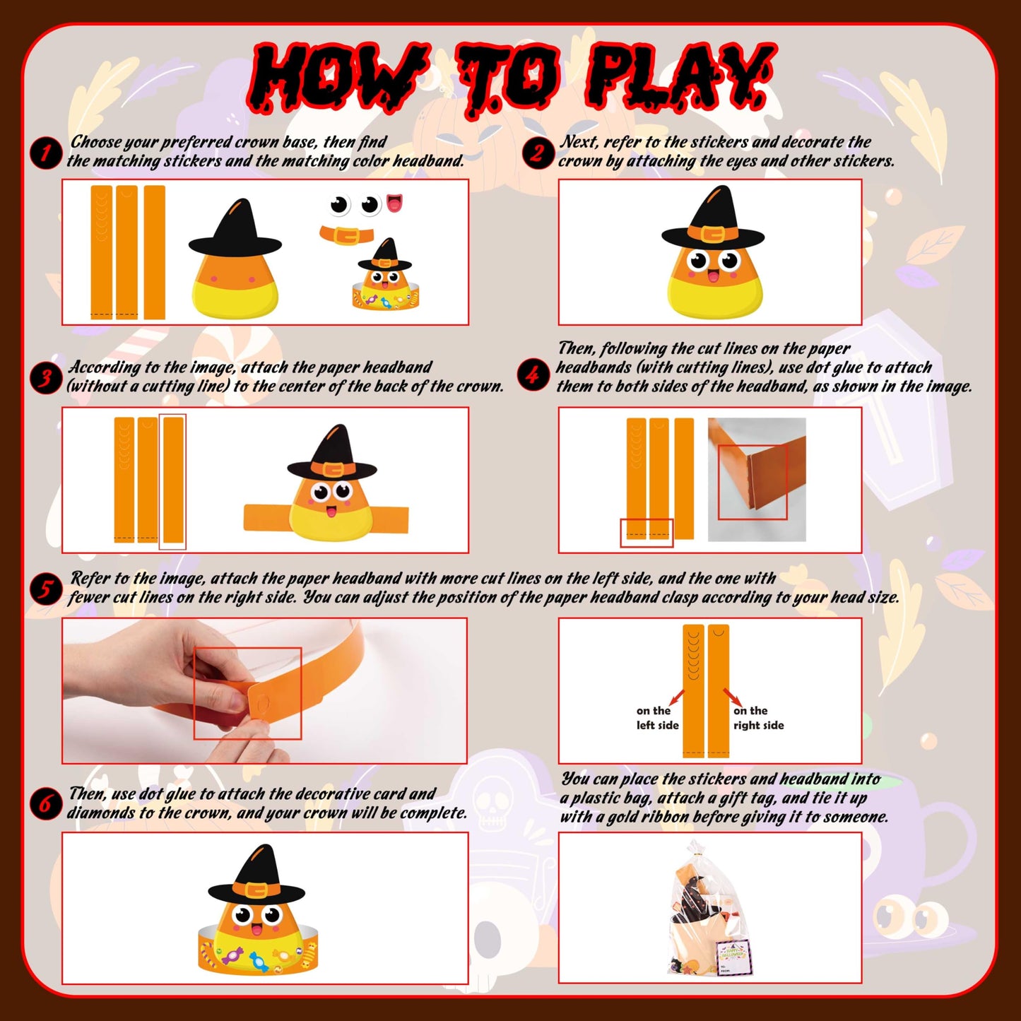 Eternity sky 30 Sets Halloween Crafts - DIY Headbands Paper Crown Hat Art Kit Set with Stickers for Party Favors