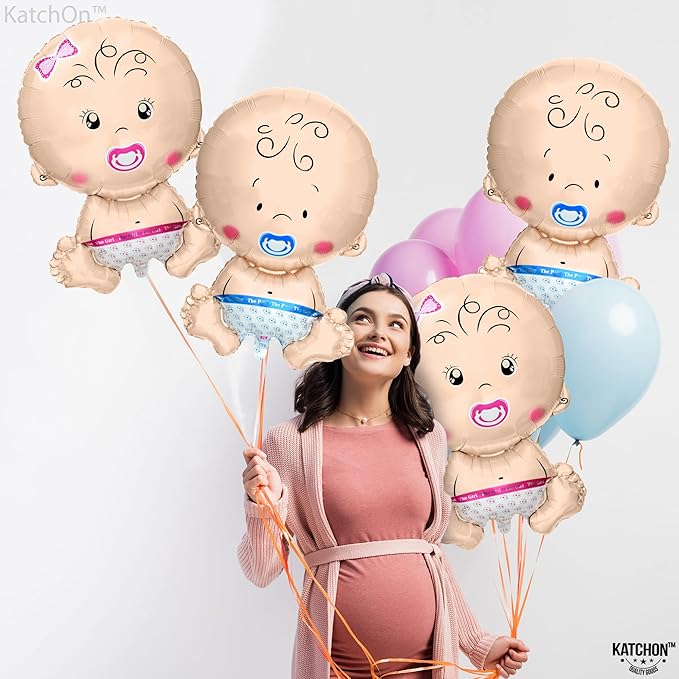 KatchOn, Gender Reveal Balloon - 29 Inch Pack of 4 | Baby Girl Baby Boy Balloons for Twin Gender Reveal Decorations | Boy or Girl Balloon, balloons for baby Shower Decorations | Twin Balloons