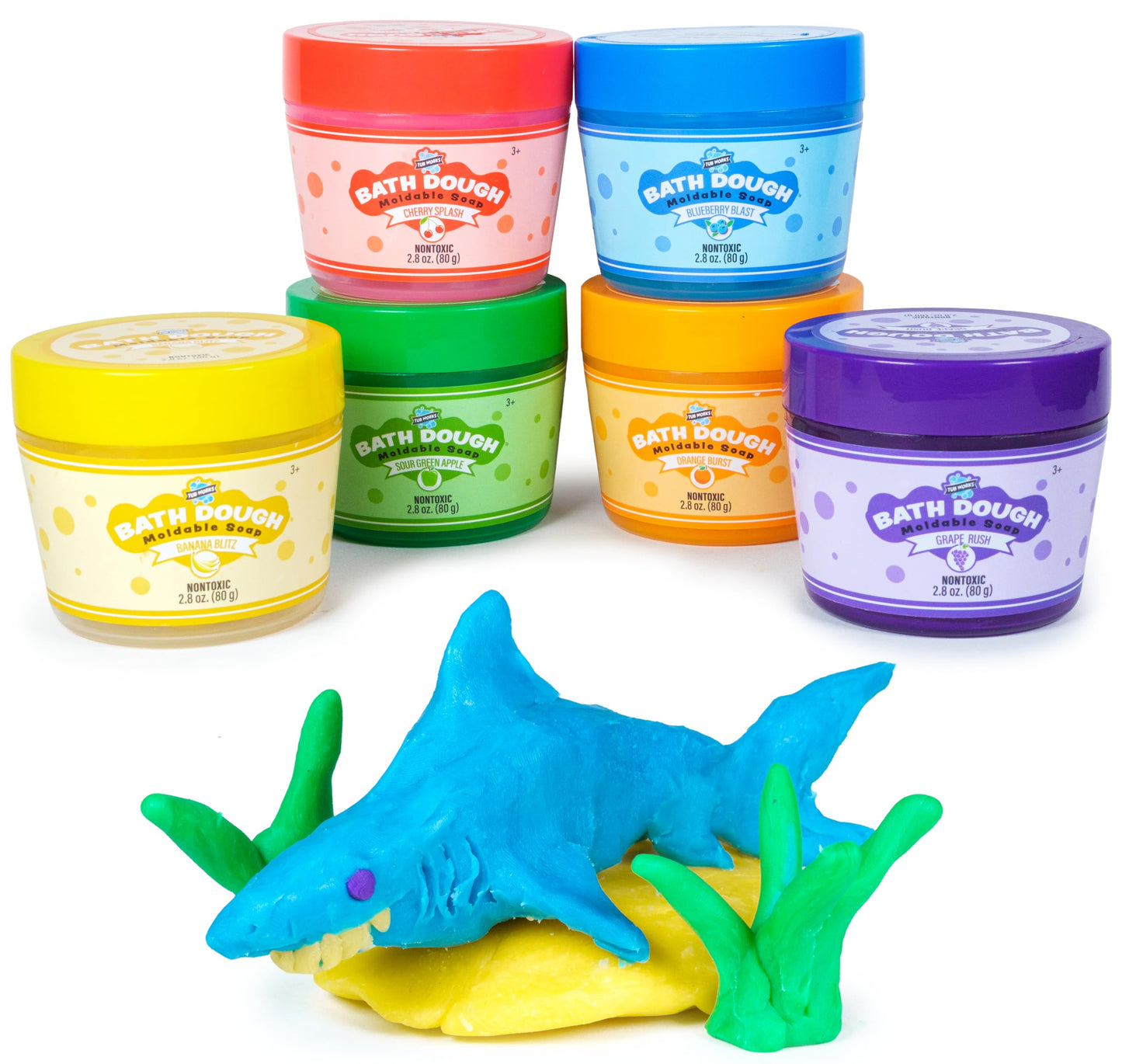 Tub Works® Bath Dough™ Moldable Kids Soap Bath Toy, Variety 6 Pack | Shape, Mold & Create Tub Art with Soapy Dough | Soft & Moldable Kids Bath Soap for Shaping | Sensory Toddler Bathtub Toys