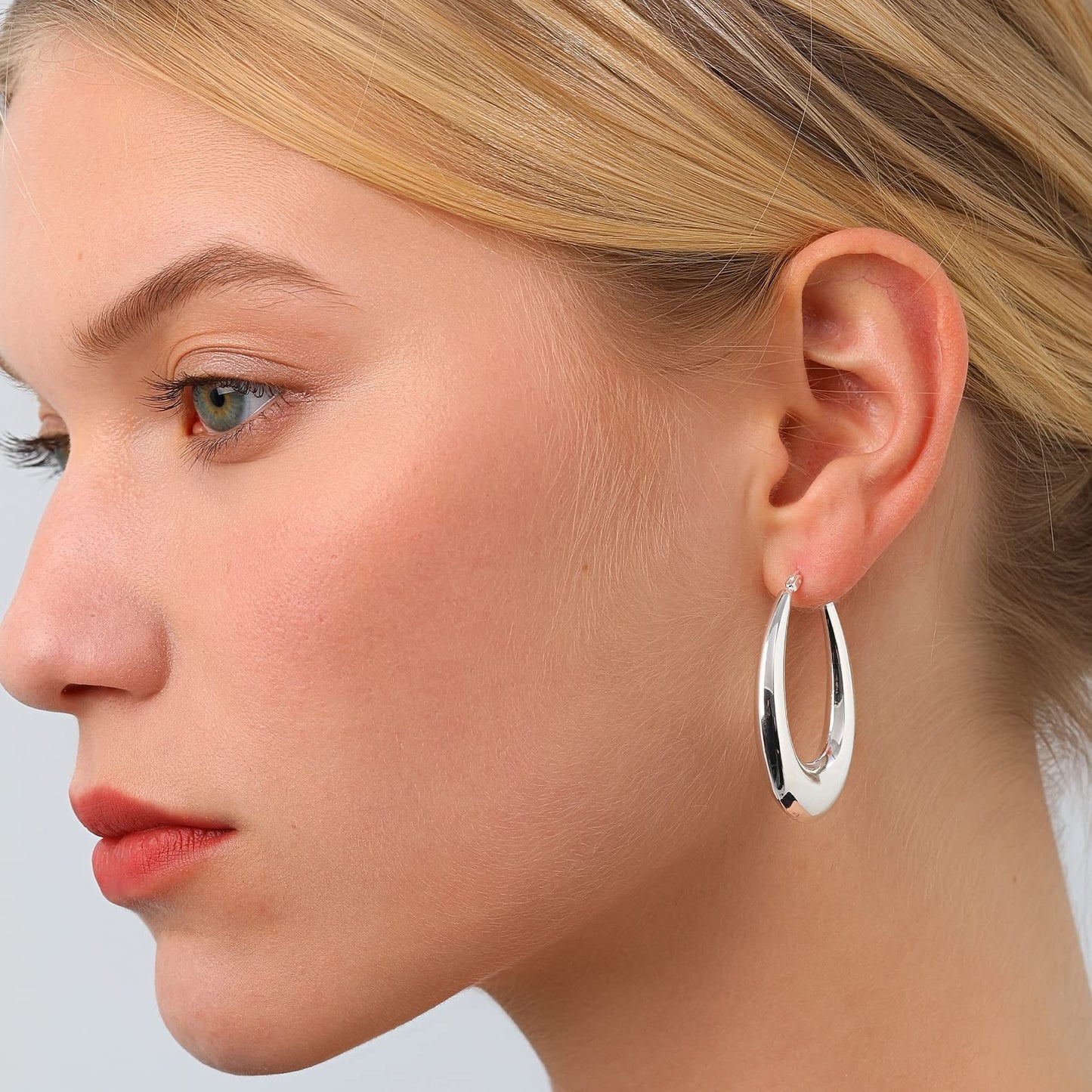 PABBEU Sterling Silver Chunky Oval Hoop Earring, 38mm, 925 Metal Type, Hypoallergenic, for Women