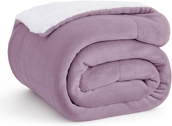 Bedsure Sherpa Fleece Throw Blanket for Couch - Thick and Warm, Soft Fuzzy Plush Throw Blanket for Winter, Sea Fog Purple, 50x60 Inches