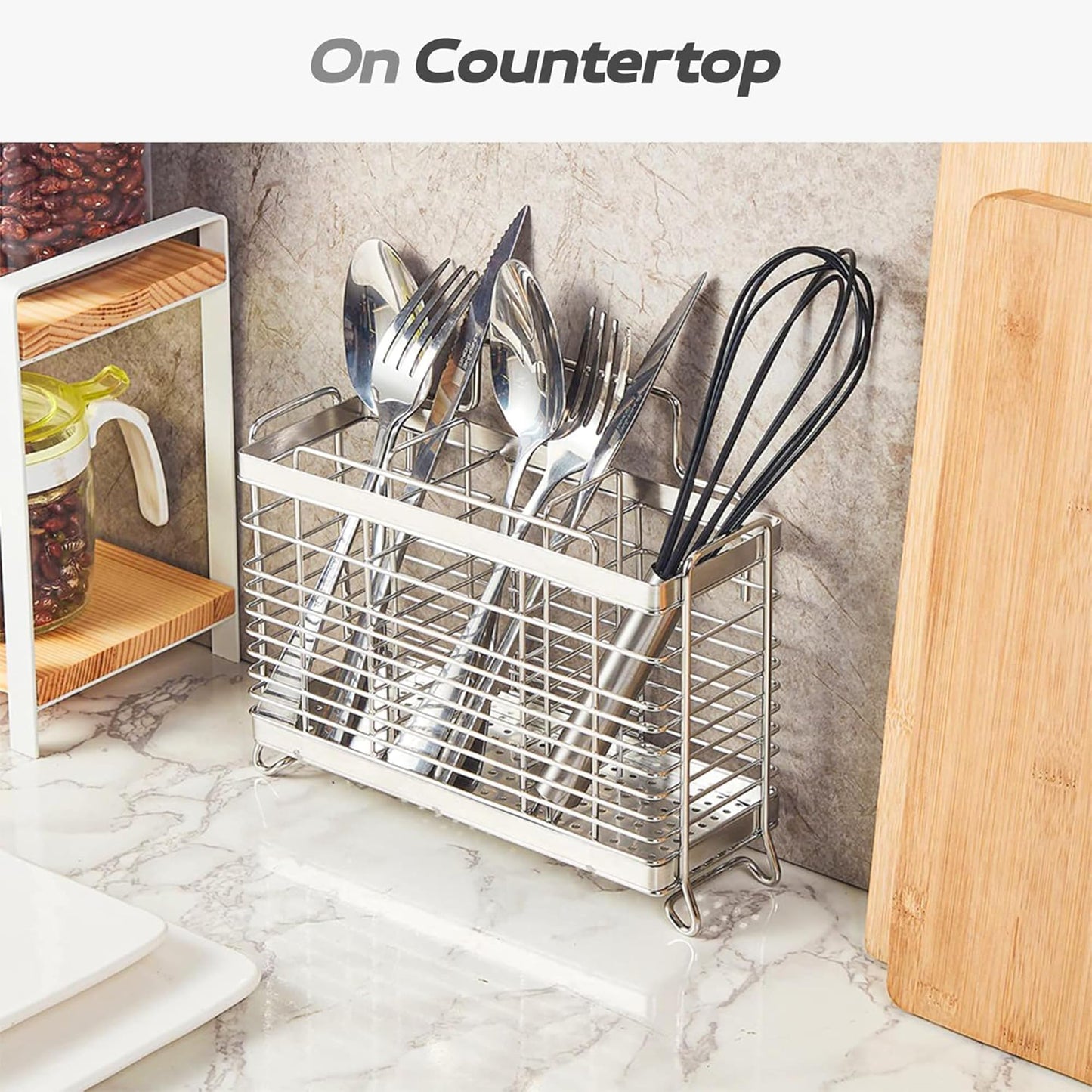 KESOL Stainless Steel Utensil Holder, Utensil Drying Rack with 3 Divided Compartments, Rust-Resistant Utensil Drying Basket, Silverware Drying Basket, Utensil Drainer for Dish Rack