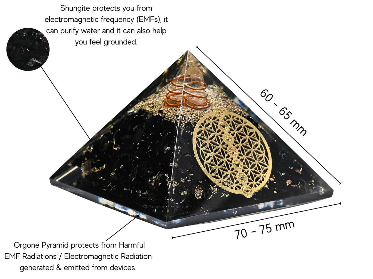 Amazing Gemstone Large Black Tourmaline Orgone Pyramid Crystal, Chakra Flower of Life Orgonite Pyramid - Positive Energy Healing